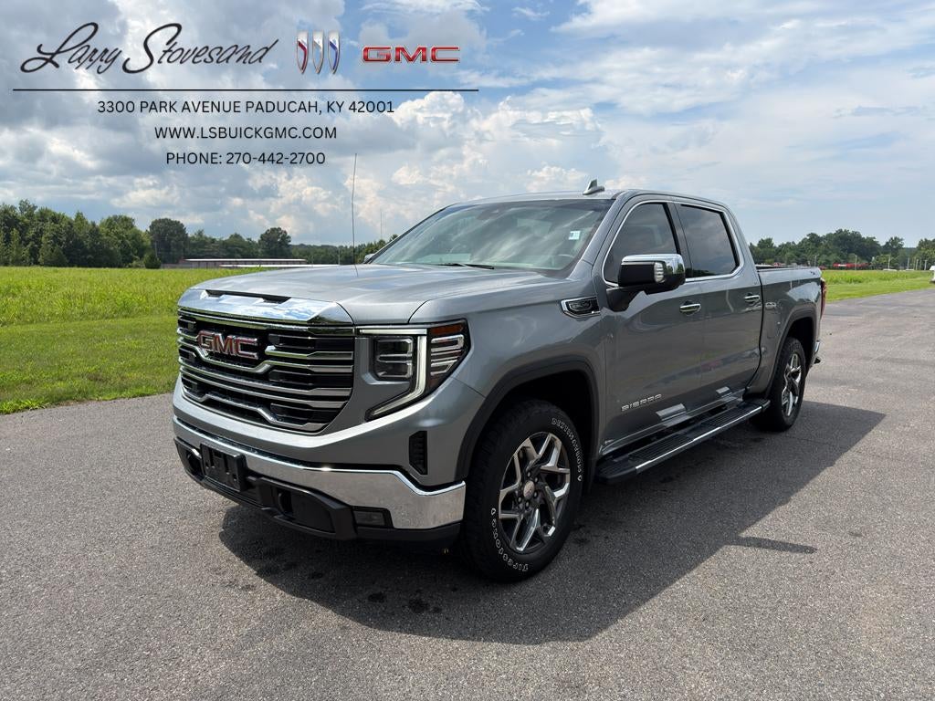 2024 GMC Sierra 1500 SLT in Sterling Metallic — front three-quarter view