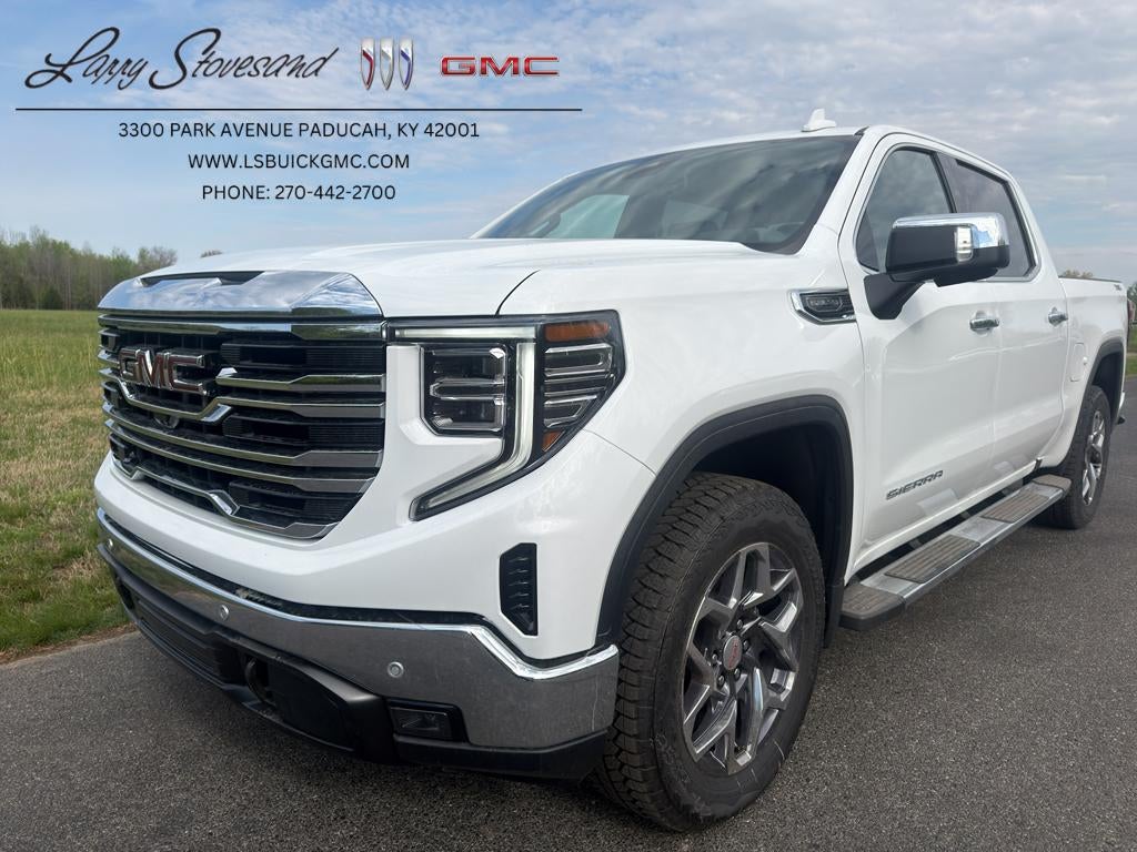 2026 GMC Sierra 1500 SLT in Summit White — front three-quarter view