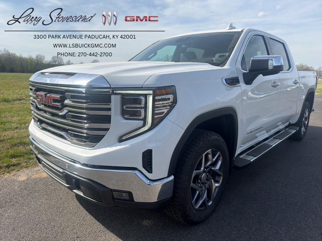 2026 GMC Sierra 1500 SLT in Summit White — front three-quarter view