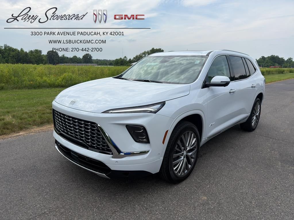 2026 Buick Enclave Avenir in Iridescent White Tricoat — front three-quarter view